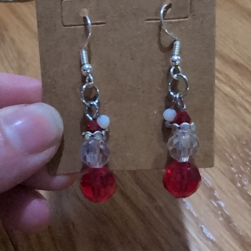 Santa Beaded Red and Silver Drop Earrings